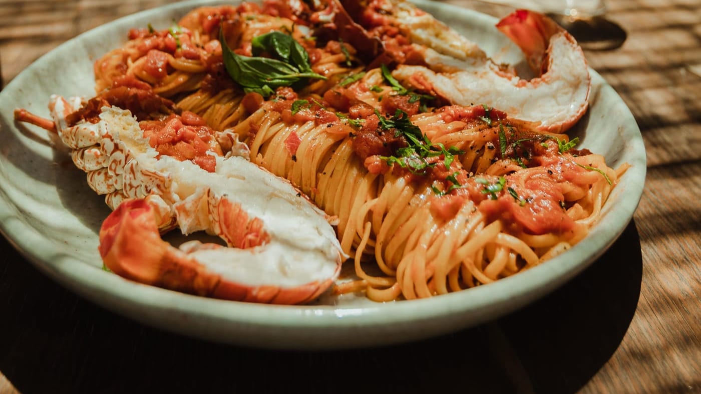 Lobster pasta by the sea