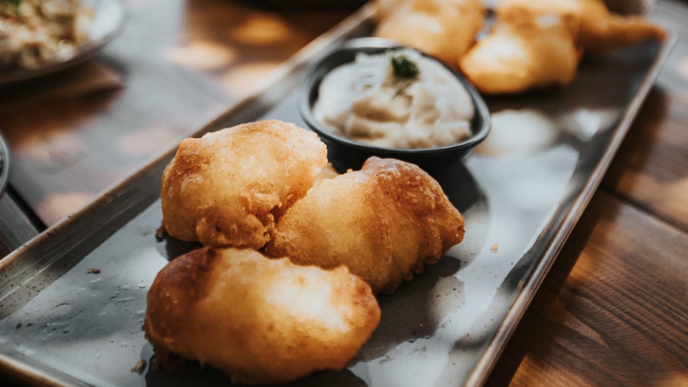 Cod fritters served with skordalia